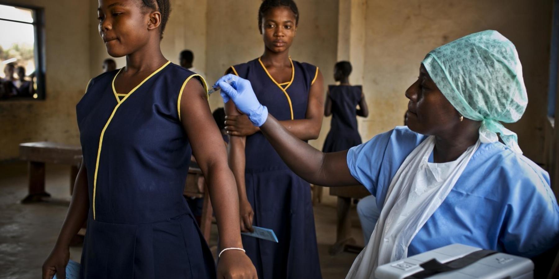 Girls being vaccinated for HPV to prevent cervical cancer