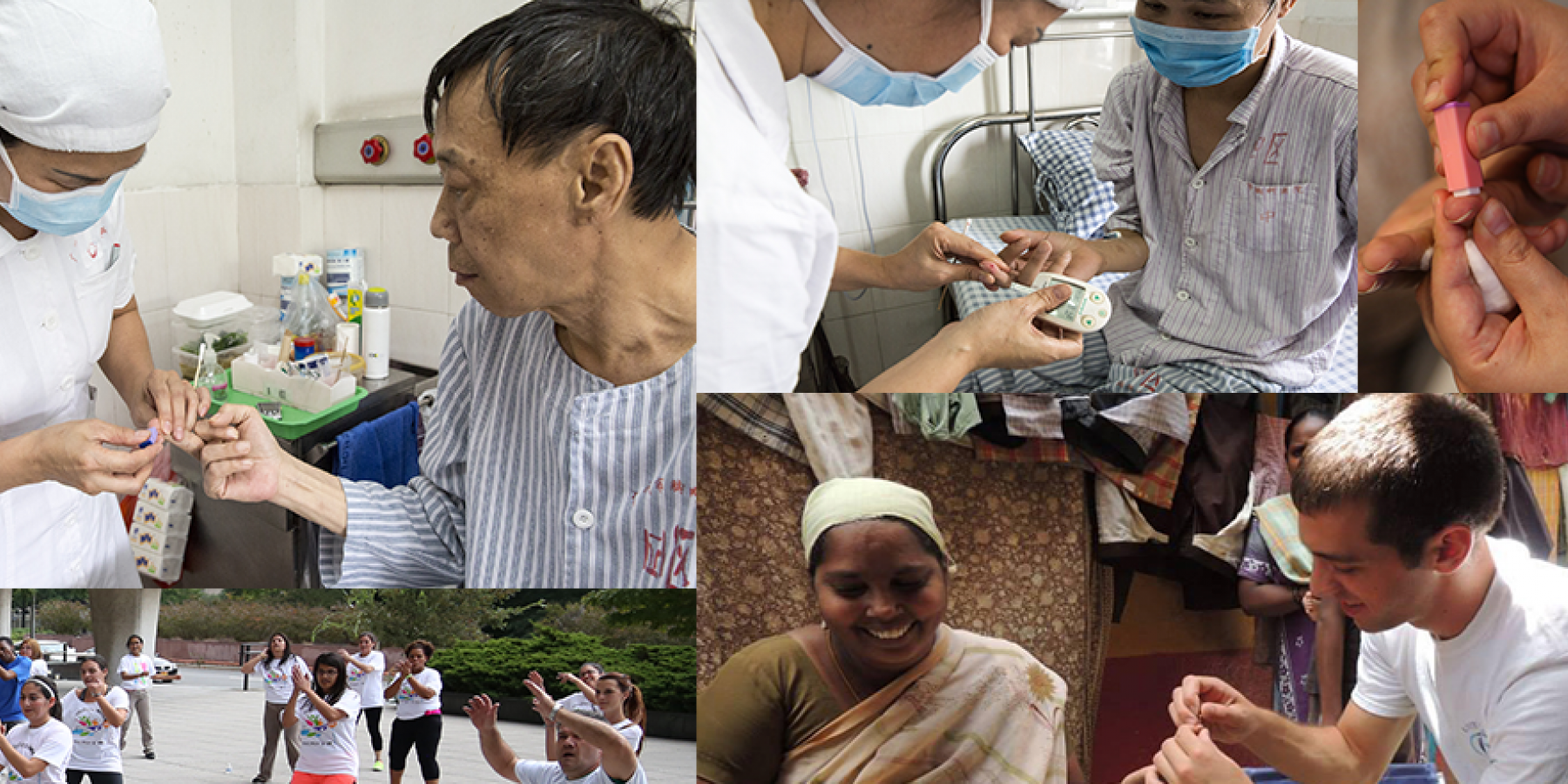 A nurse taking a drop of blood and blood sugar level reading in a TB-diabetes patient in Guangzhou, China in May 2015