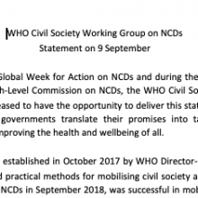 Statement of the WHO Civil Society Working Group on NCDs 9 September 2019