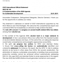 144th WHO EB Statement on Item 5.4: Implementation of the 2030 Agenda for Sustainable Development (IOGT)