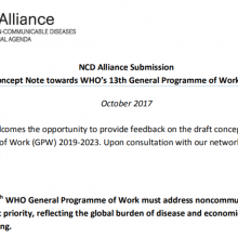 NCD Alliance Submission Draft Concept Note towards WHO’s 13th General Programme of Work 2019–2023