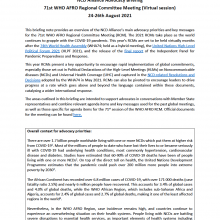 NCD Alliance Advocacy Briefing 71st WHO AFRO Regional Committee Meeting (Virtual session) 24-26th August 2021