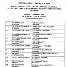 UN High Level Meeting on NCDs - Member State Attendance List