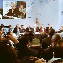 Chilean President Michelle Bachelet speaks at the Global conference on NCDs, Montevideo, Uruguay.