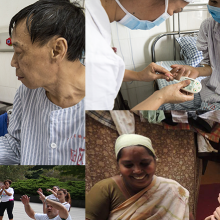 A nurse taking a drop of blood and blood sugar level reading in a TB-diabetes patient in Guangzhou, China in May 2015