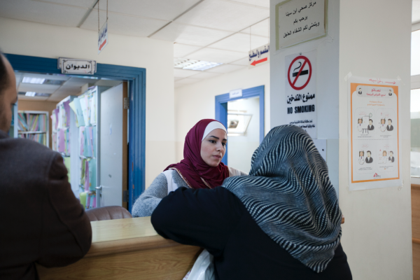 MSF registration desk inside the clinic. © N'gadi Ikram / Courtesy of MSF